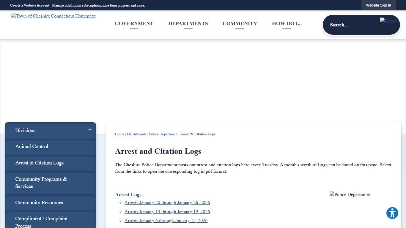 Arrest and Citation Logs Cheshire, CT