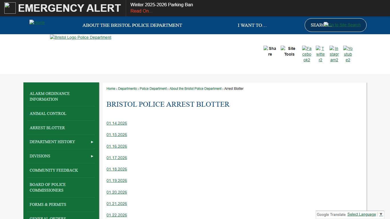 Bristol Police Arrest Blotter Bristol, CT - Official Website