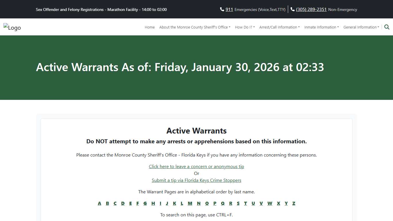 Active Warrants As of: Tuesday, January 27, 2026 at 02:31